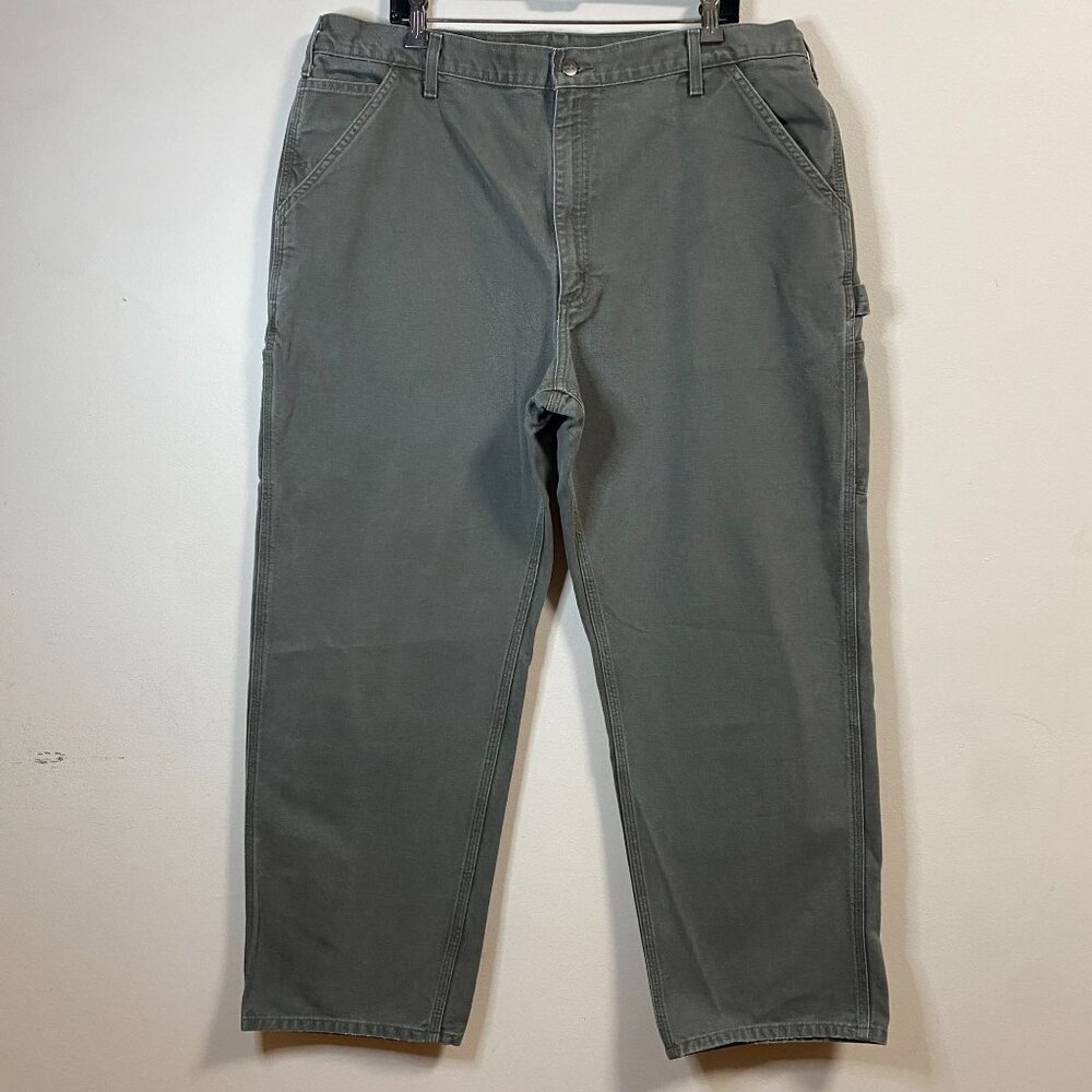 Carhartt Men's Gray Work Pants Size 42x32 Heavy Duty Cotton Canvas Relaxed Fit